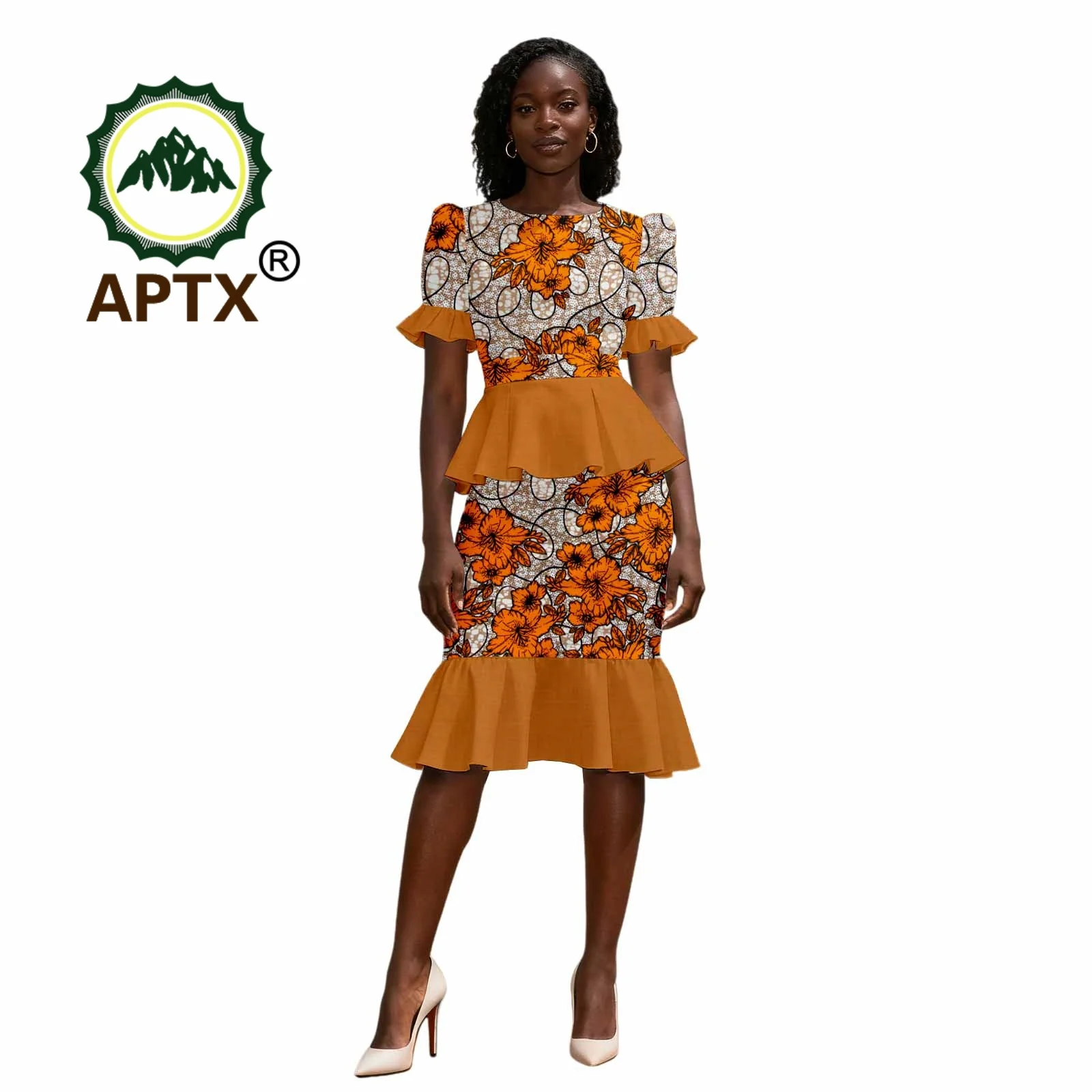 

African Clothes for Women Ankara Print O-Neck Short Sleeve Top and Knee-Length Skirt two-piece Set Dashiki Casual Party Dress