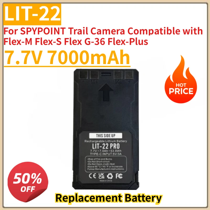 

New 7.7V 7000mAh Rechargeable Lithium Battery LIT-22 for SPYPOINT Trail Camera Compatible with Flex-M Flex-S Flex G-36 Flex-Plus