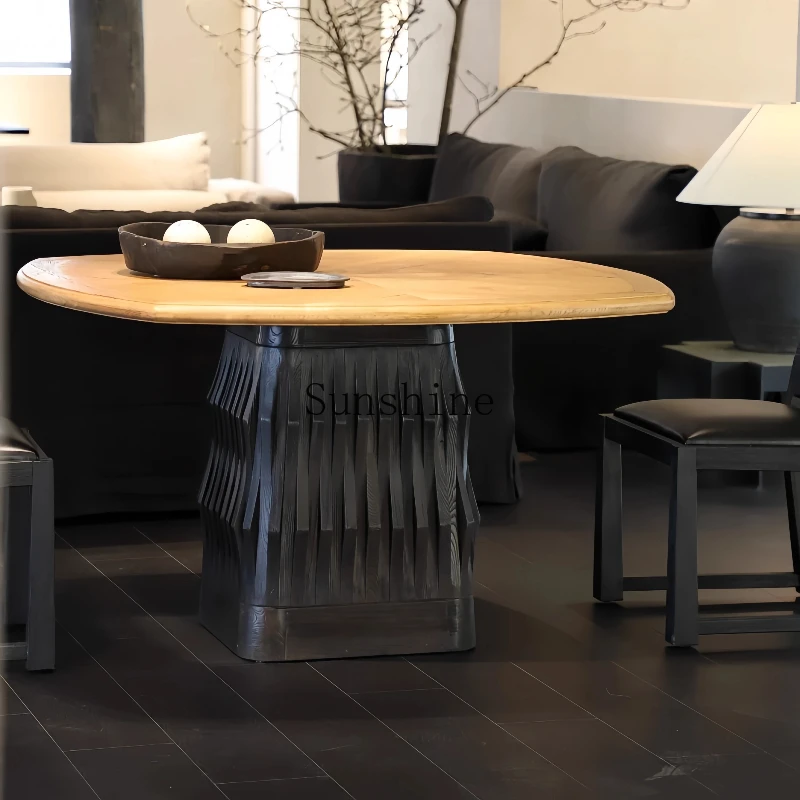 Wabi Sansan wind solid wood dining table medieval home living room special-shaped round table