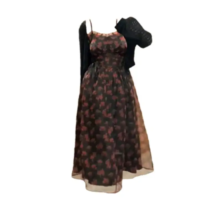 

plus Size Floral Print Maxi Dr with Open Cardigan Slimming Effect Beachwear Summer Street Sle High Waist Princ Gown