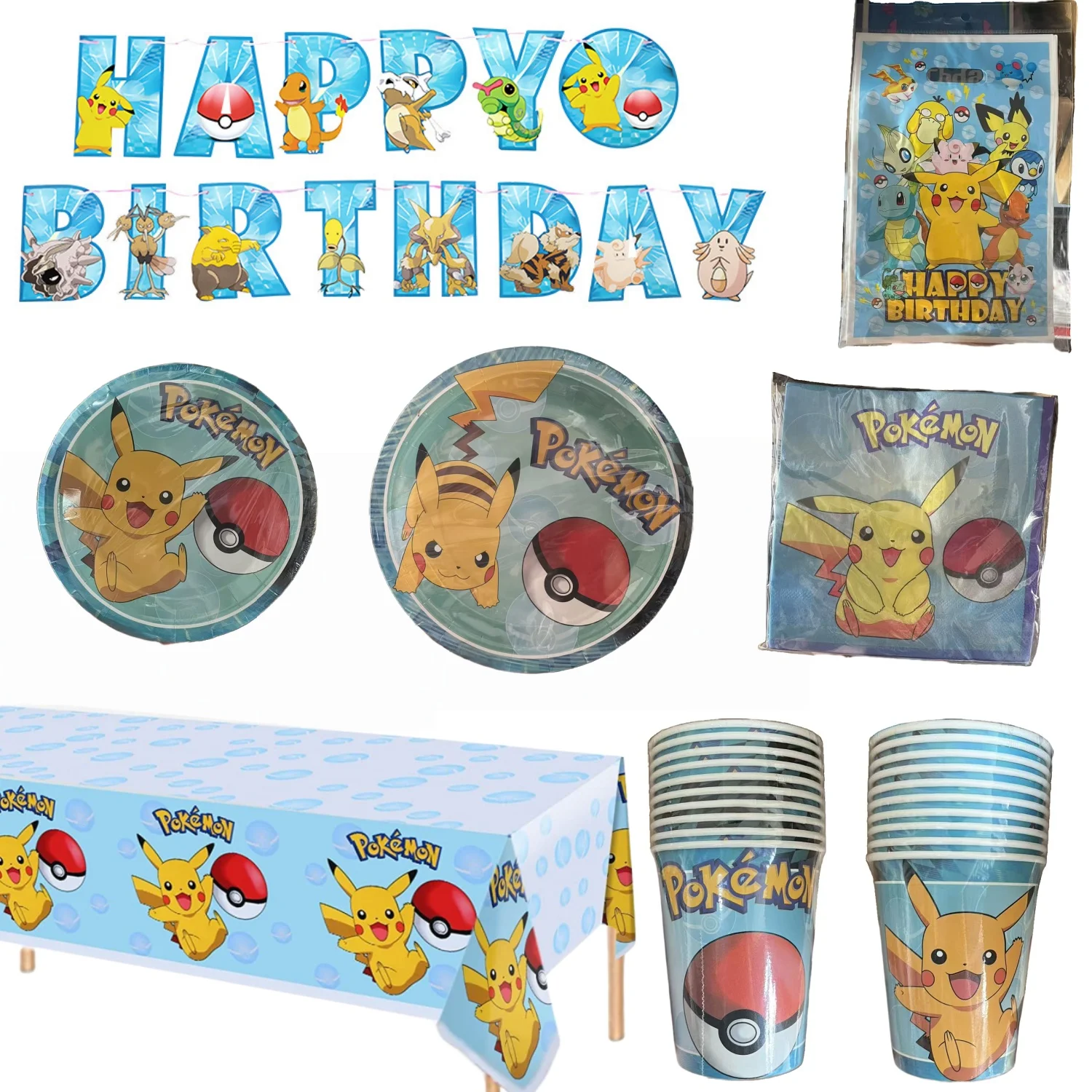 

Pokemon Party Kit Pokemon Birthday Goodies Straw Cup Pokemon Pikachu Plates Glasses Tablecloth Baby Shower Party Favor Pokemon