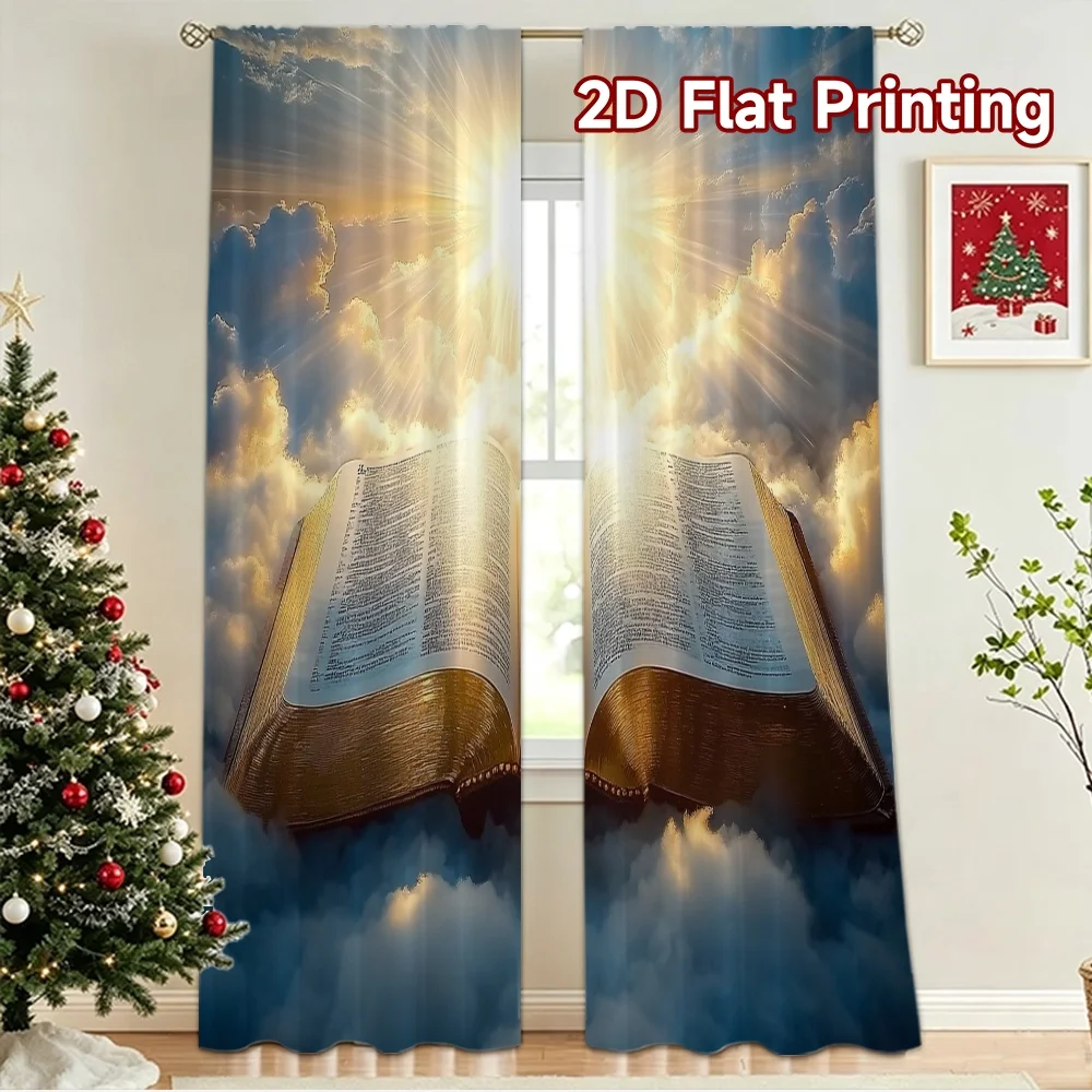 2D flat 2pcs Curtain Modern Minimalist Style Heavenly Open Bible Digitally printed polyester Family Party Decoration Perfect for