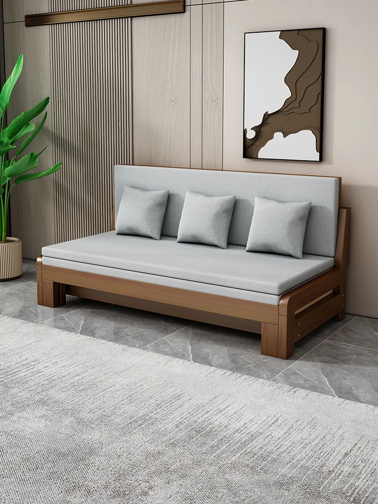 

Складной диван-кровать из цельного дерева, многофункциональная выдвижная кровать для маленькой квартиры, гостиной, односпальная кровать 1,2 метра, двуспальная кровать 1,8 метра