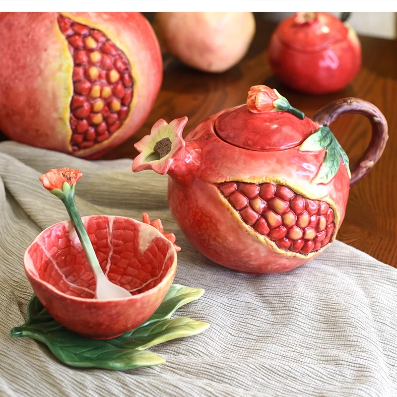 

Набор керамических горшков с гранатом, ручная роспись, банка для чайника для послеобеденного чая