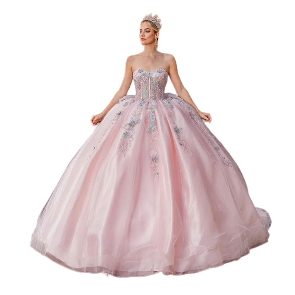 Robes de princesse Sweet 15 16, robe de Rh, robes de Quinceanera florales 2024, sans bretelles, robe de soirée corset, cocktail, Rhd'anniversaire