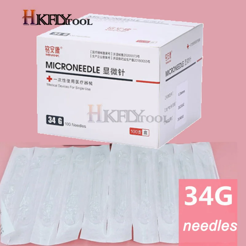 50pcs/lot Tattoo Needle 34g Needles 1.5mm 2.5mm 4mm 8mm For Beauty Injection Syringe Filler Safety Needle Hand Tool Parts