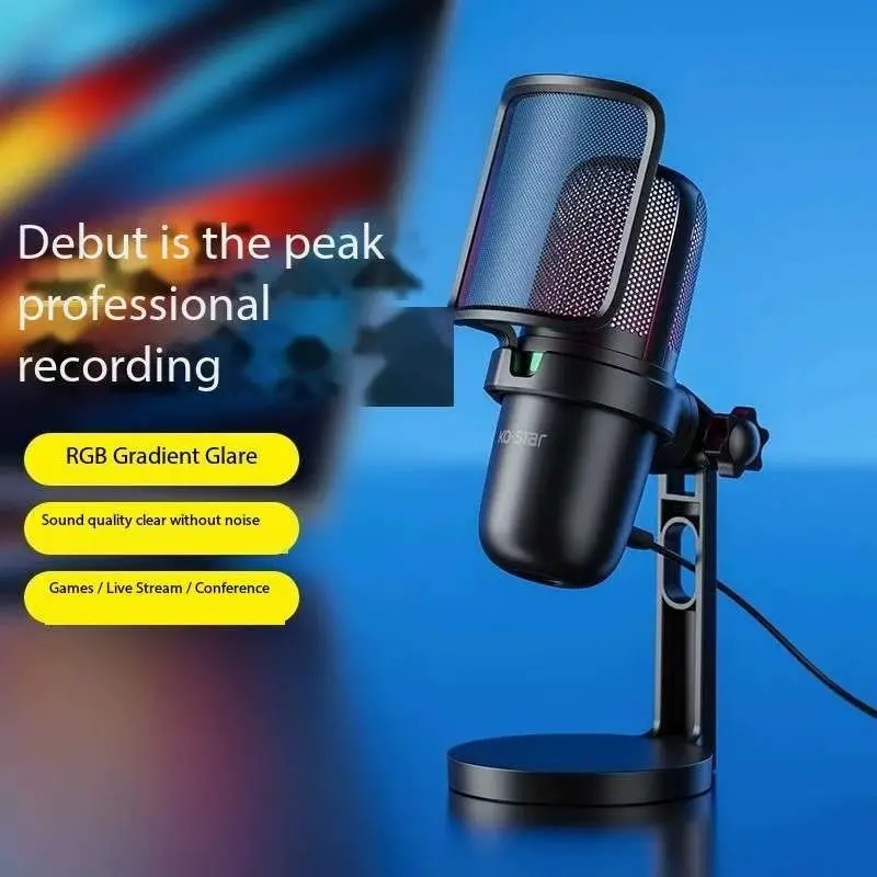 

New RGB USB Gaming Microphone With Articulated Arm White Computer Condenser Mic For PC Mac Recording Podcasting Streaming