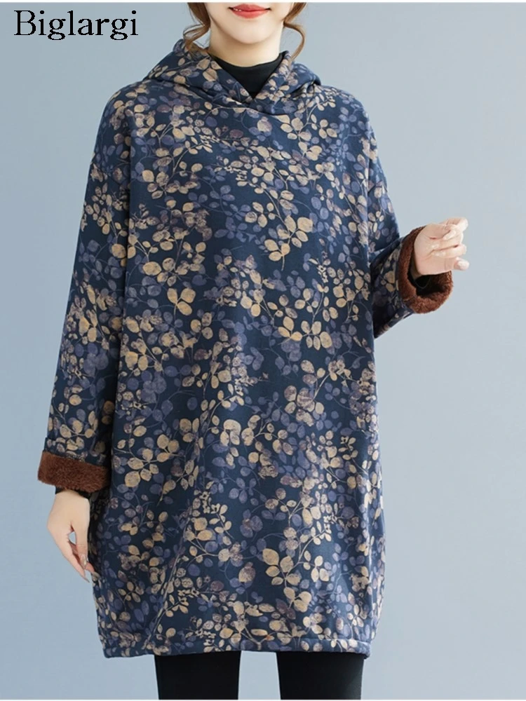Oversized herfst winter pluche hooded sweatshirt dames bloem bloemenprint mode dames sweatshirts losse vrouw sweatshirt
