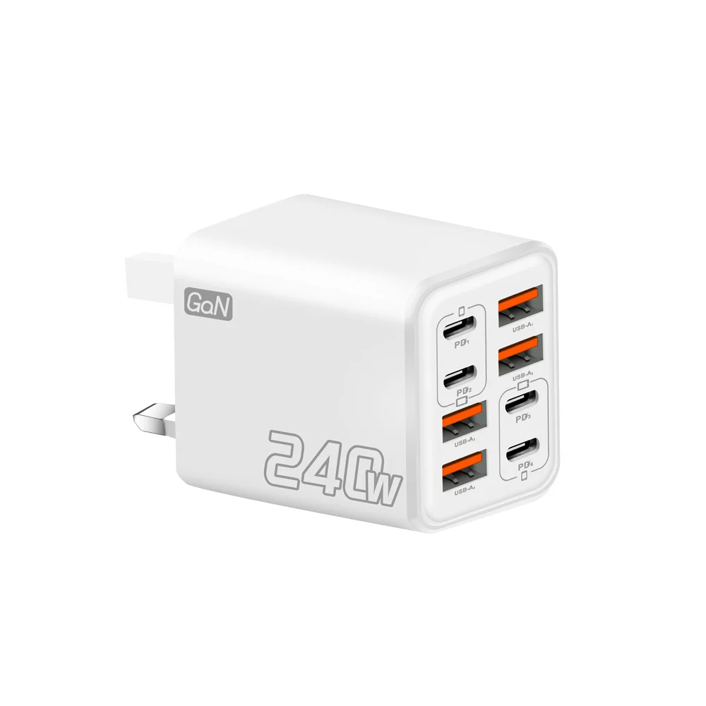 240W 8-in-1 USB-C GaN-Ladegerät, schnelles Ladegerät, Netzteil für iPhone, Samsung, Xiaomi, EU/US/UK-Stecker, Reiseladegerät