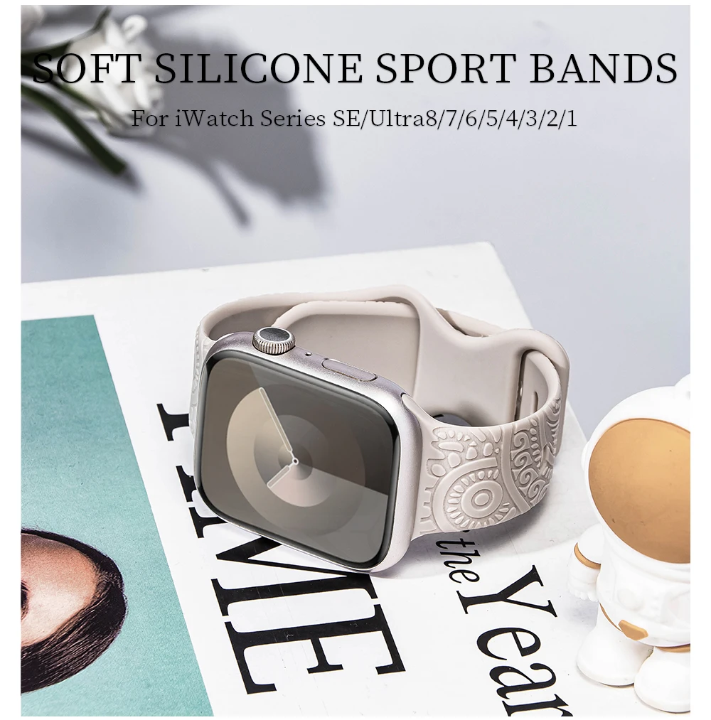 Totem Engraved Strap for Apple Watch Series 9 8 7 41mm 45mm Soft Silicone Sport Band for iWatch 6 5 4 3 SE 40 44mm 42 38mm 49mm image 5