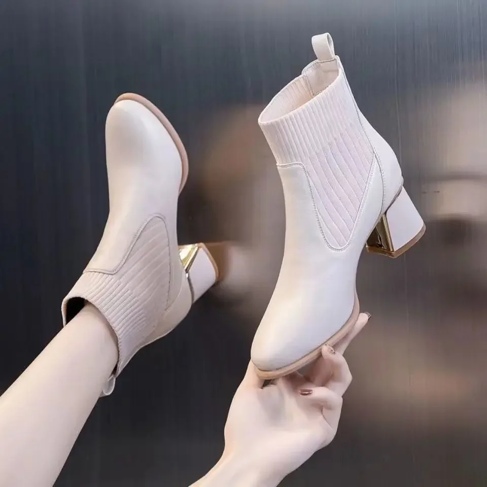 

Женские короткие туфли в корейском стиле, увеличивающие рост, мягкие ботильоны на массивном каблуке, готические новые осенние ботильоны высокого качества для женщин