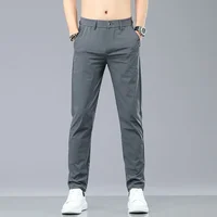 Summer Ice Silk Stretch Casual Pants Men Thin Soft Fashion Business Elastic Korean Slim Male Clothes Trousers Gray Black Green 4
