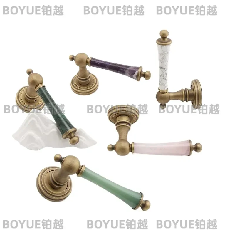 Vintage French Style Magnetic Silent Door Lock Purple Pink Green Crystal White Marble Finish Yellow Double Bedroom Handle