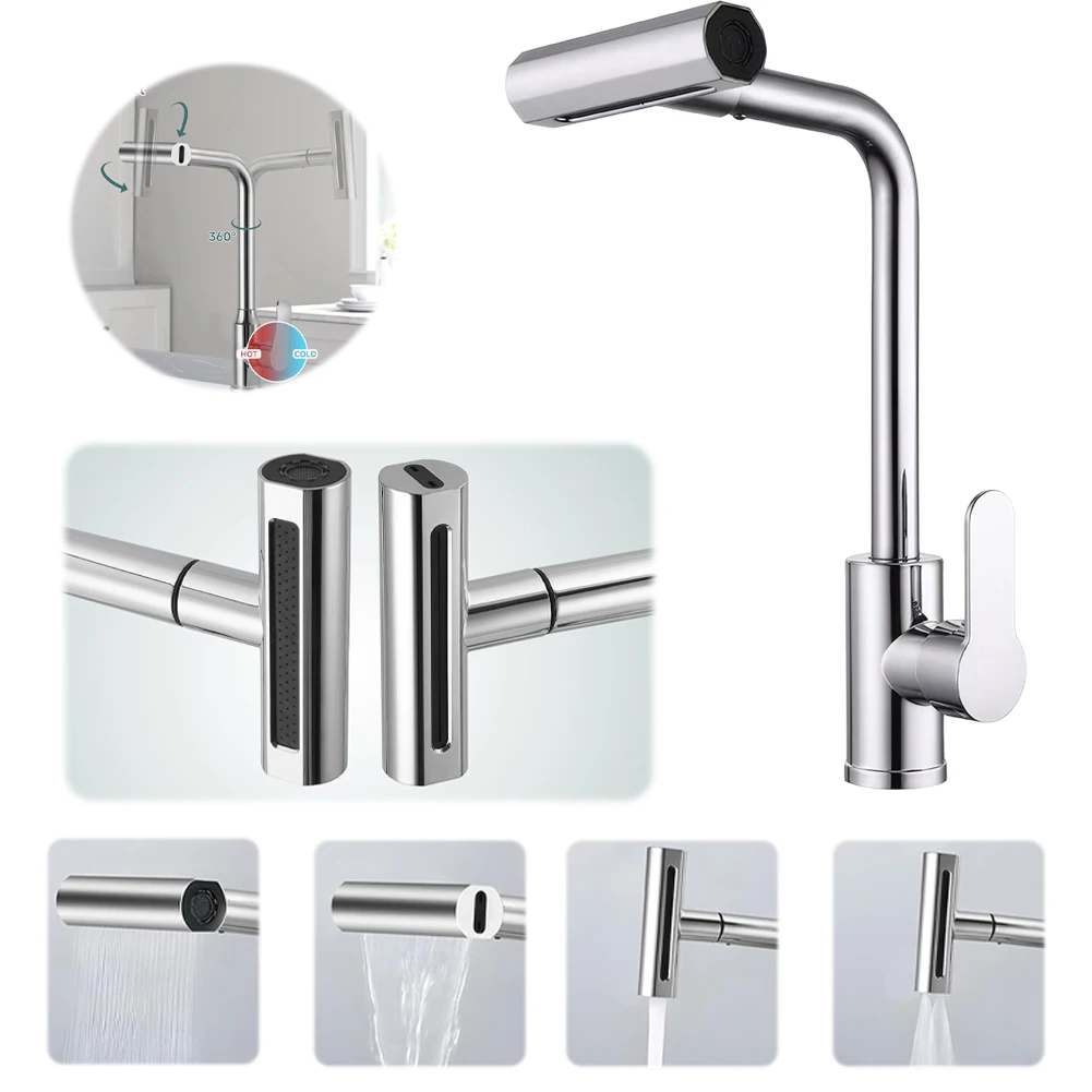 

360 Degree Swivel Faucet Kitchen Sink Faucet 4 Modes Bathroom Faucet Multifunctional Hot and Cold Water Faucet for Wash Basin