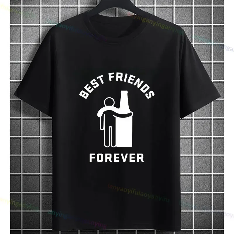 Funny Best Friends Forever Beer & Drink Graphic Design T-shirt Casual Short-sleev Pure Cotton Tshirt Perfect for BBQs & Parties