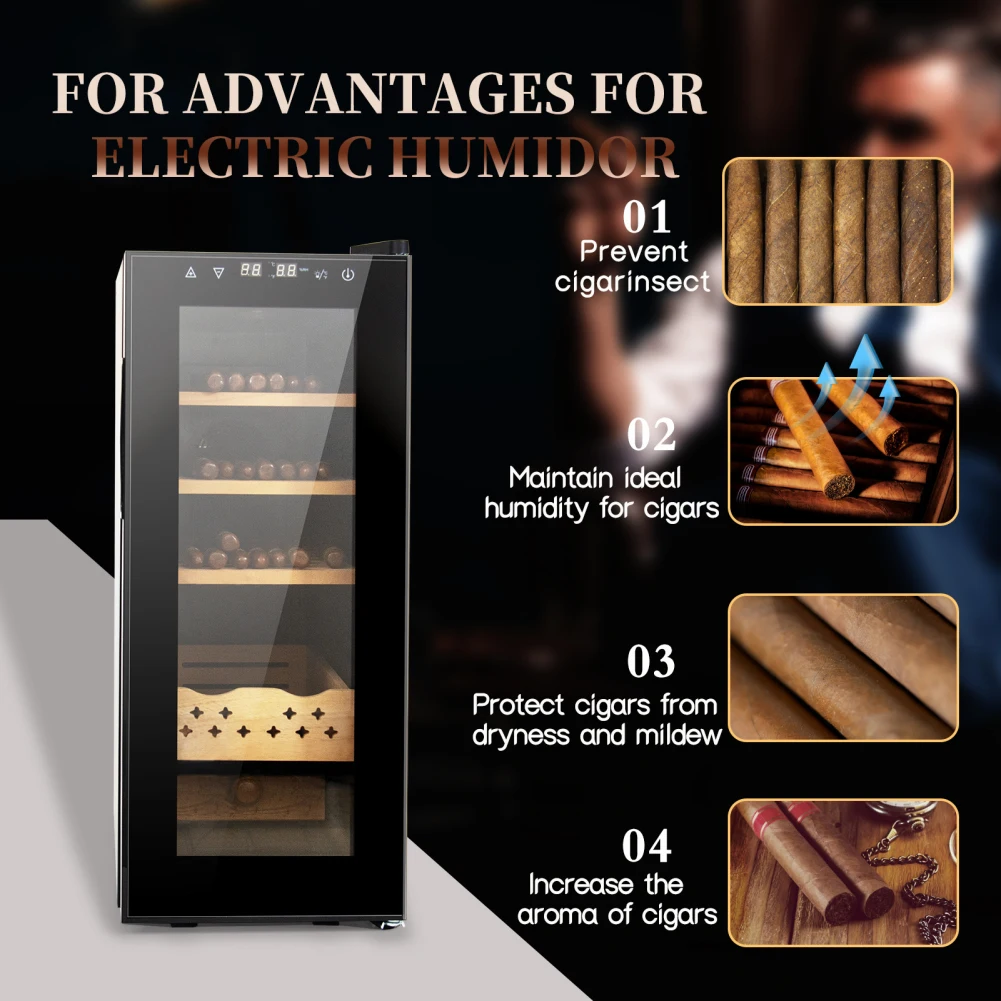 

50L Electric Humidor 250 Counts Temperature Humidity Control Cigar Box With Spanish Cedar Wood Shelves For Father Husband Gifts