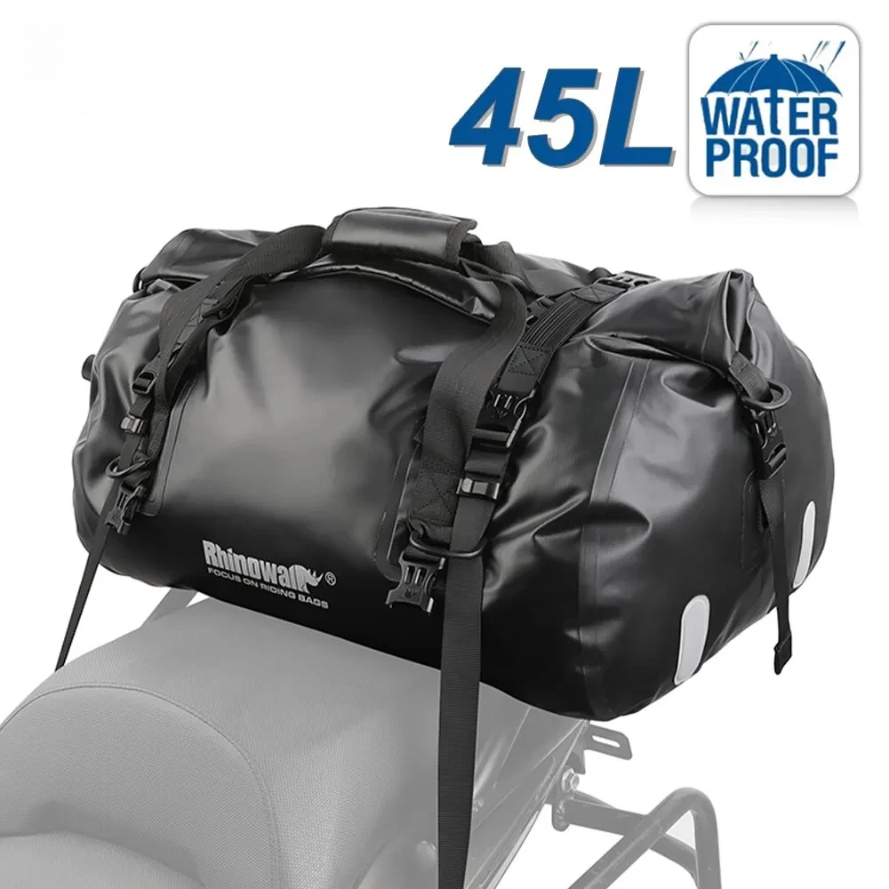 

Motorcycle Bag 45L Waterproof PVC Tail Saddle Bag Durable Dry Luggage Outdoor Bag Motorbike Rear Seat Accessory