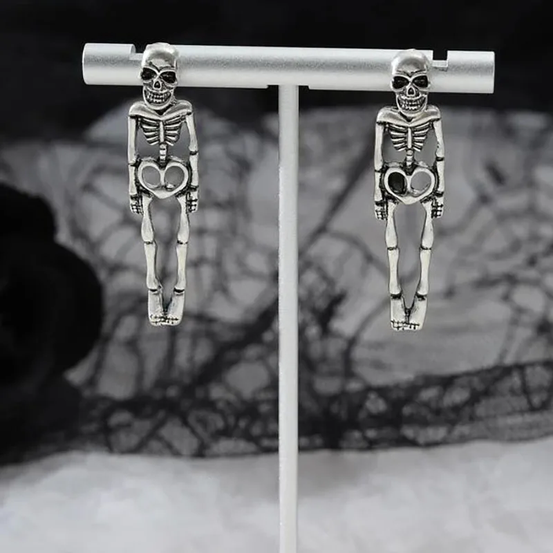 Vintage Halloween Skull Skeleton Drop Earrings for Women 2023 Fashion Punk Charm Ghost Spider Web Dangle Earring Jewelry Gift