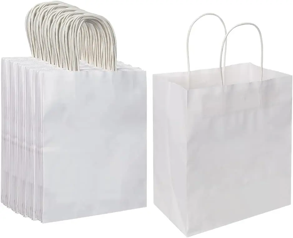 

100 Pack Medium Kraft Paper Bags with Handles for Party Favors, Grocery, and Gift Giving (8x4.75x10 Inch)