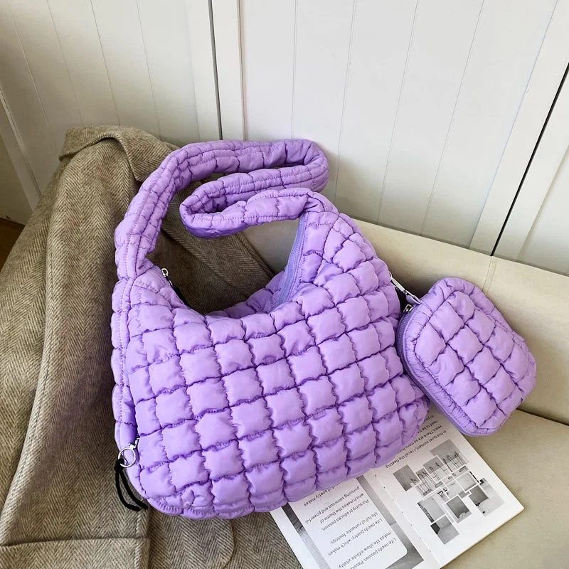 

2025 Fashion 2 In 1 Shoulder Bag Designer Quilted Nylon Shopping Bag 14 Colors Puffy Handbag Large Space Cotton Crossbody Tote