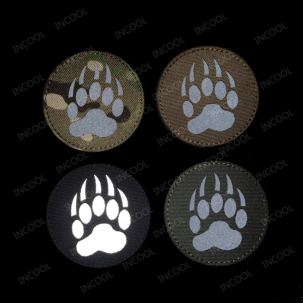 IR Reflective Embroidery PVC Bear Paw Claw Patches Appliqued For Clothing Hat Bag Jackets Backpack Gear