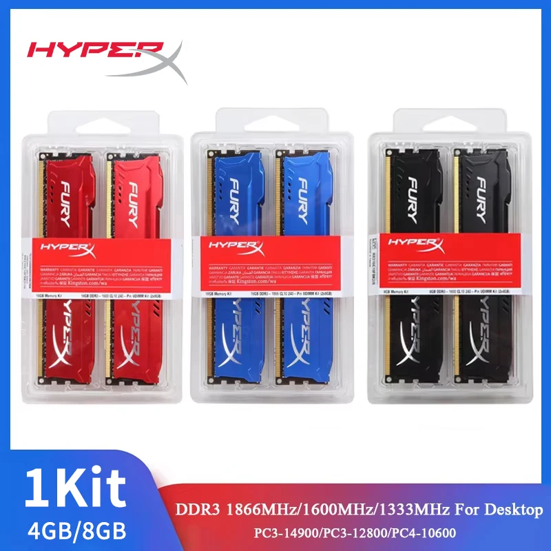 Hyperx-Memoria DDR3 para ordenador de escritorio, Kit de 8GB, 4GB, 2x4GB, 2x8GB de Ram, 1866MHz, 1600MHz, 1333MHz, 240 pines, 1,5 V, DDR3, DIMM