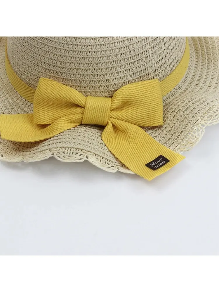 Hat And Bag Set Summer Japanese Style Bow Sweet And Cute Sunshade Sun Hat For Children