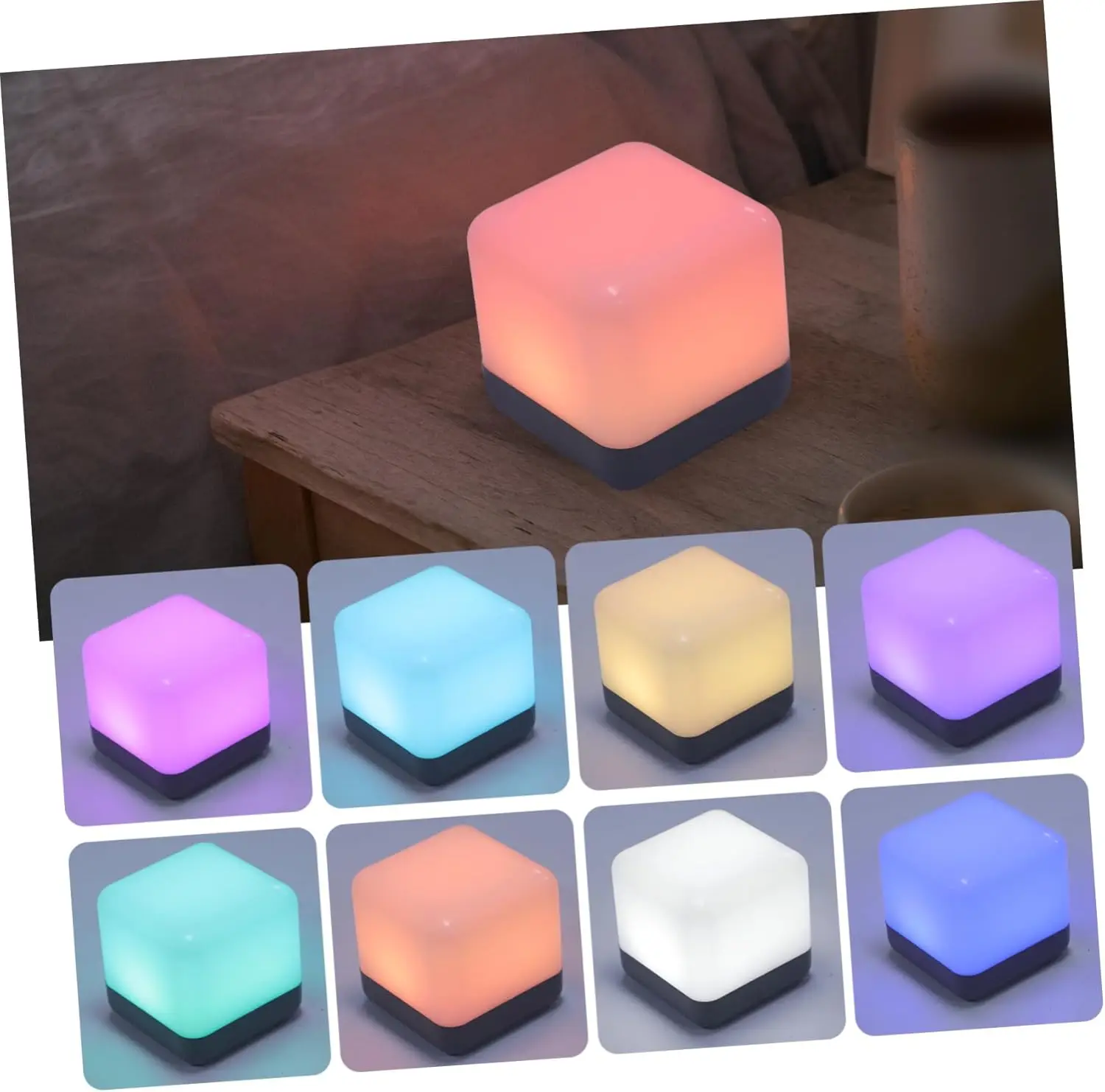 USB ชาร์จไฟ LED Cube โคมไฟตกแต่งแบบพกพาไฟกลางคืน W/รีโมทคอนโทรลห้องนอนโต๊ะ Ambient Lighting H80mm
