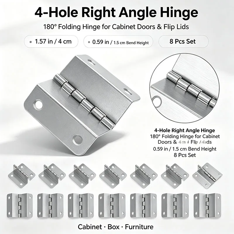8 Pcs 4-hole Folding Hinge Dresser Hinges Cabinet Door with Screw Exterior Bifold Hardware