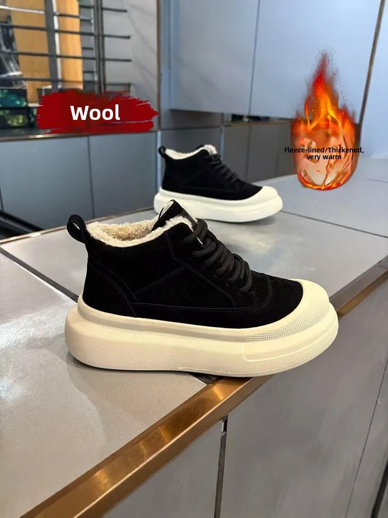 Men's Winter High Top Casual Thick Bottom Snow Boots Waterproof Non-Slip Warm Cotton Leather Fur Integrated Cold Resistance L...