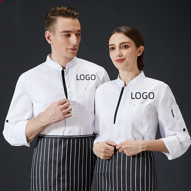 Wiosna Jesień Długie rękawy Kuchnia Szef Kuchni Mundur Roboczy Haft Imię Nadruk Logo Hamburger Ciasto Koszula Kurtka