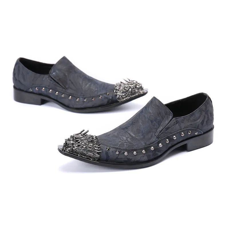 

Elegant Man Business Office Formal Shoes Plus Size Metal Pointed Toe Genuine Leather Oxfords Shoes Men Party Prom Casual Shoes