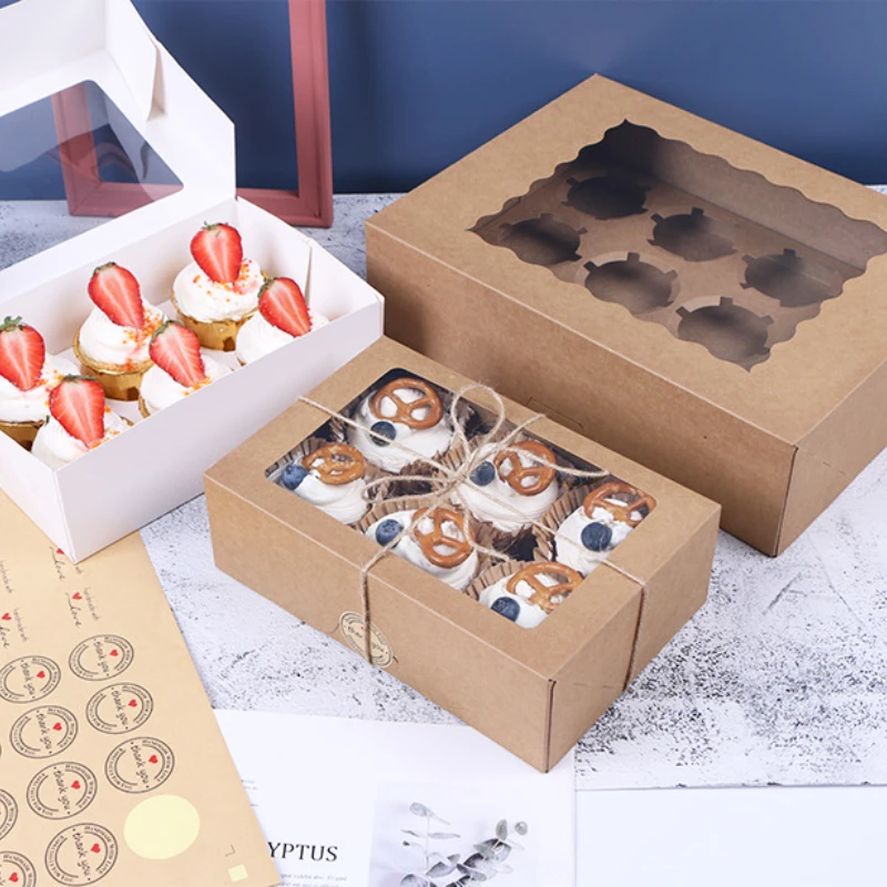 10 PCS 4 6 12 Cup Insert Fold-free Open Window Cupcake Box Muffin Dessert Gift Packaging Wedding Marriage Party Pastry Wholesale