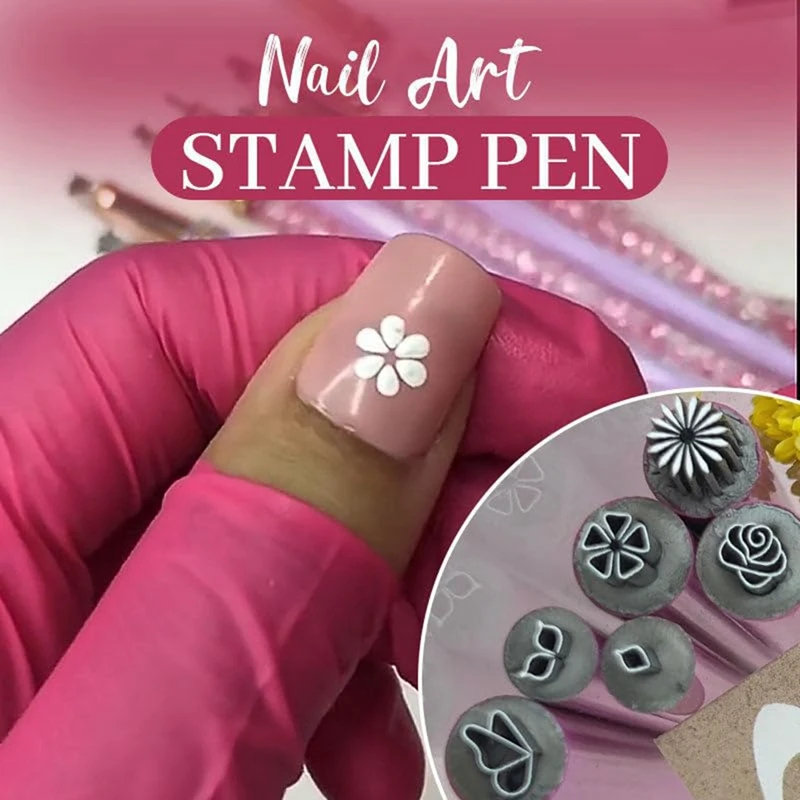 Set di penne per timbri per nail art da 15 pezzi, penna per timbri per unghie a forma di fiore, kit per timbri per nail art, strumento per nail art con diversi modelli