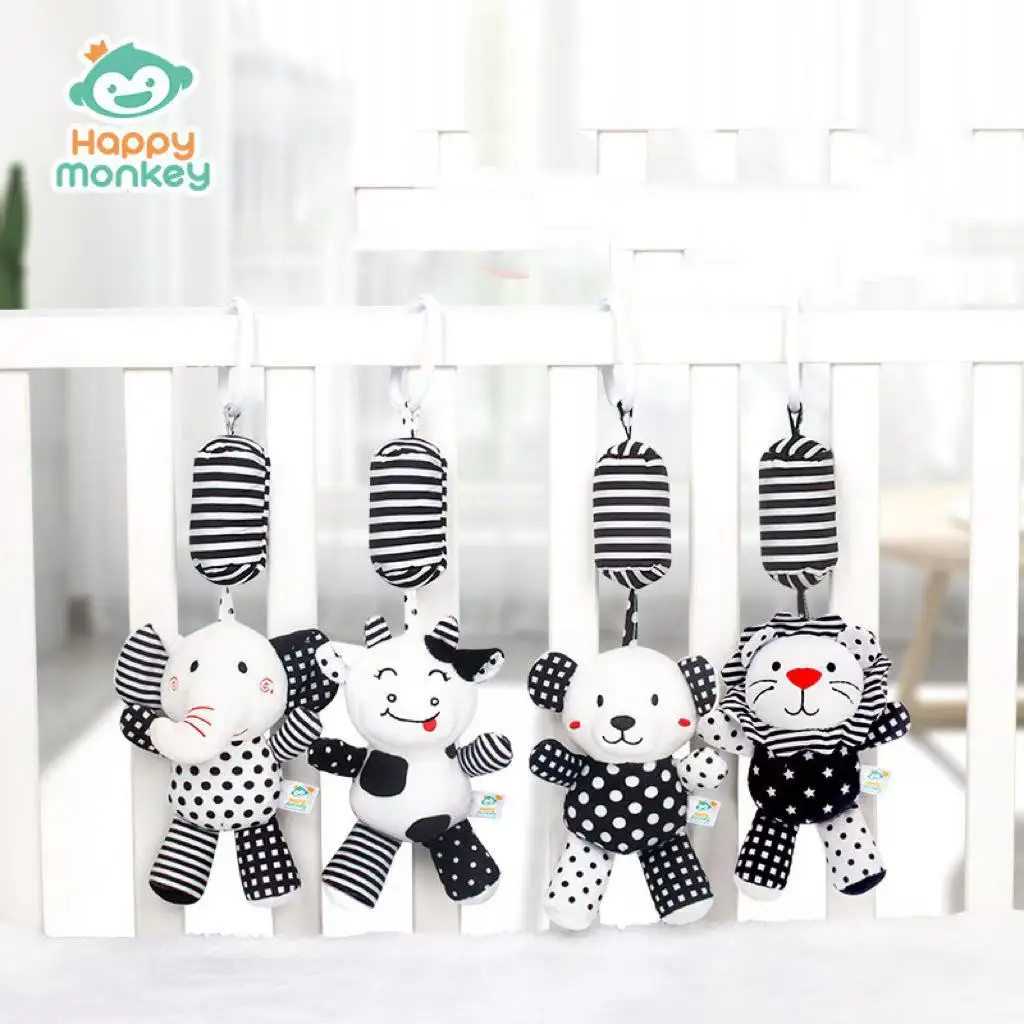 Lovely Animal Bell Hanging Decor, Infant Bed Car Hanger, Fluffy Plush Enlightenment Toy for Baby Room Adorn