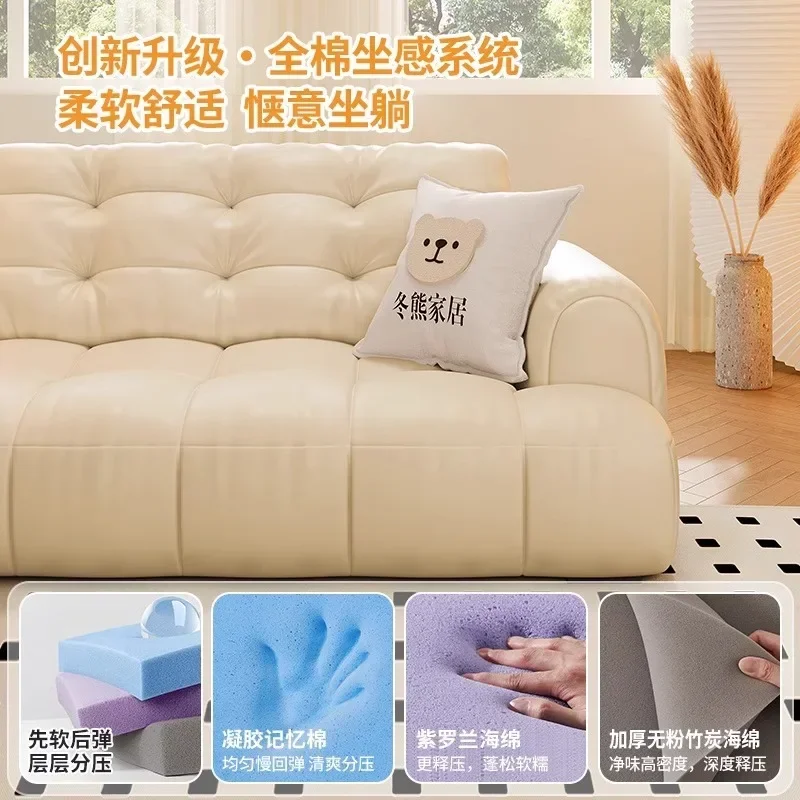 Light Luxury Leather Cream Sofa for Living Room Non-Slip Feet Long Lasting Premium Quality Easy Assembly Reliable Performance