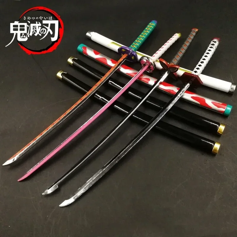 Espada Demon Slayer Tanjirou Katana de 25cm, espada japonesa Killer Devils, difusor de hoja Katana, juguete de Metal para Cosplay, adorno de colección