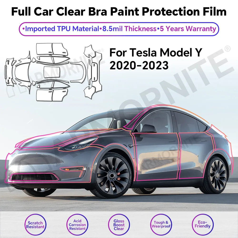 Clear TPU 8.5Mil Thick For Tesla Model Y 2020-2024 Scratch Resistant Transparent Gloss Film Full Car Exterior Paint Protection