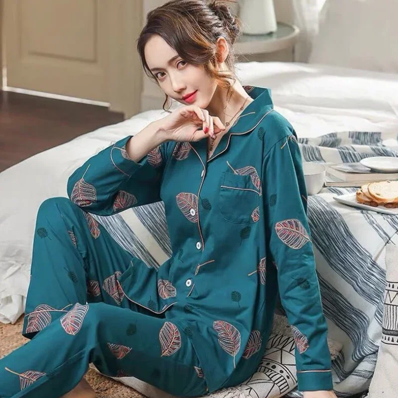 100% Baumwolle Pyjama für Frauen Winter soild rosa Pyjama feminino warme Nachtwäsche weiß pj Mode reine Baumwolle Pyjama Femme