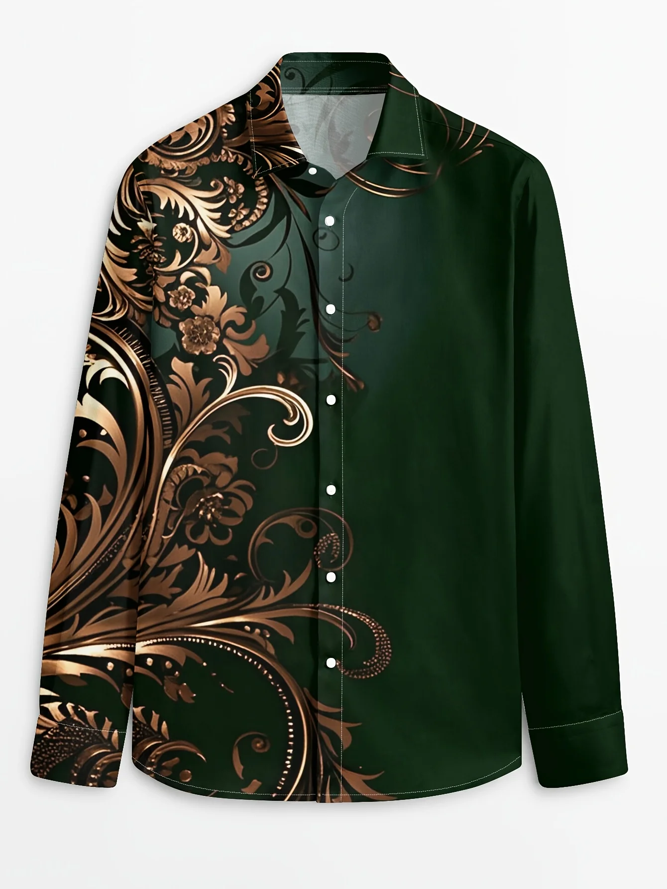 2025 Men's Gradient Floral Print Long Sleeve Shirt Casual Slim Fit Streetwear Stylish Print Shirt Comfortable Top Blouse For Men