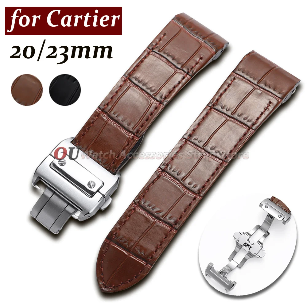Für Cartier Uhrenarmband, Rindsleder-Uhrenarmband, 20 mm, 23 mm, für Santos 100-Serie, weiches Armband, Faltschließe, Herrenarmbänder – Detail 2