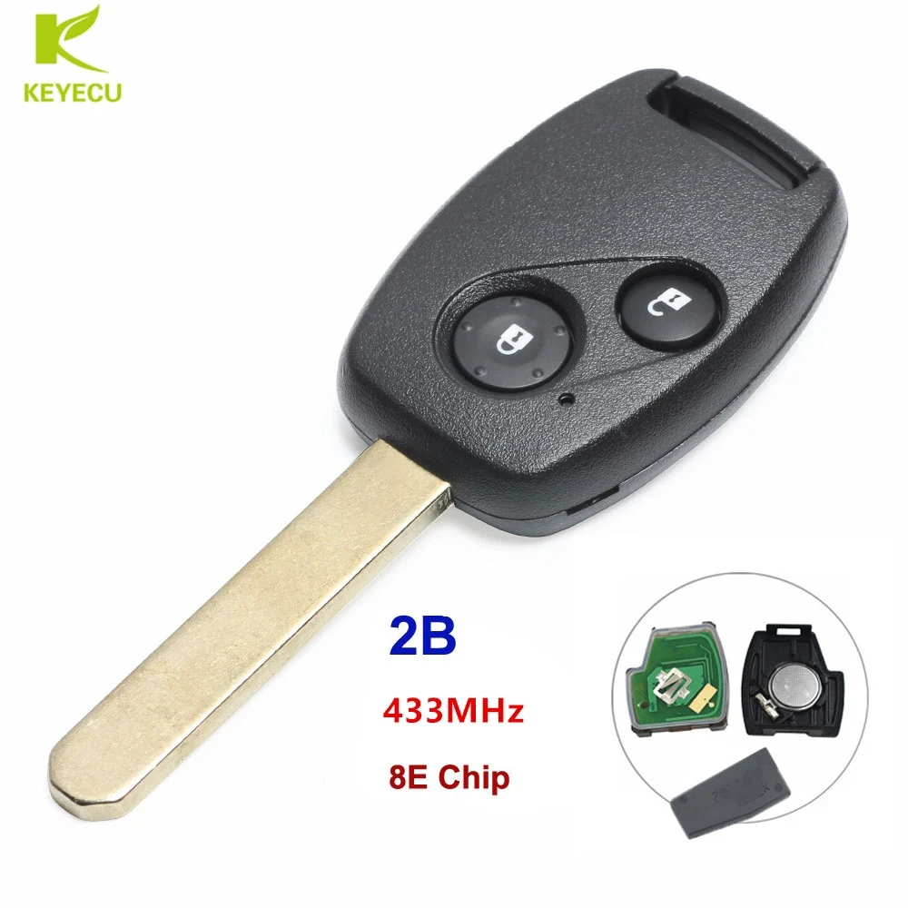 KEYECU 2 Button Keyless Entry Remote Car Key Fob 433MHz ID8E Chip for Honda Accord CR-V Jazz FR-V