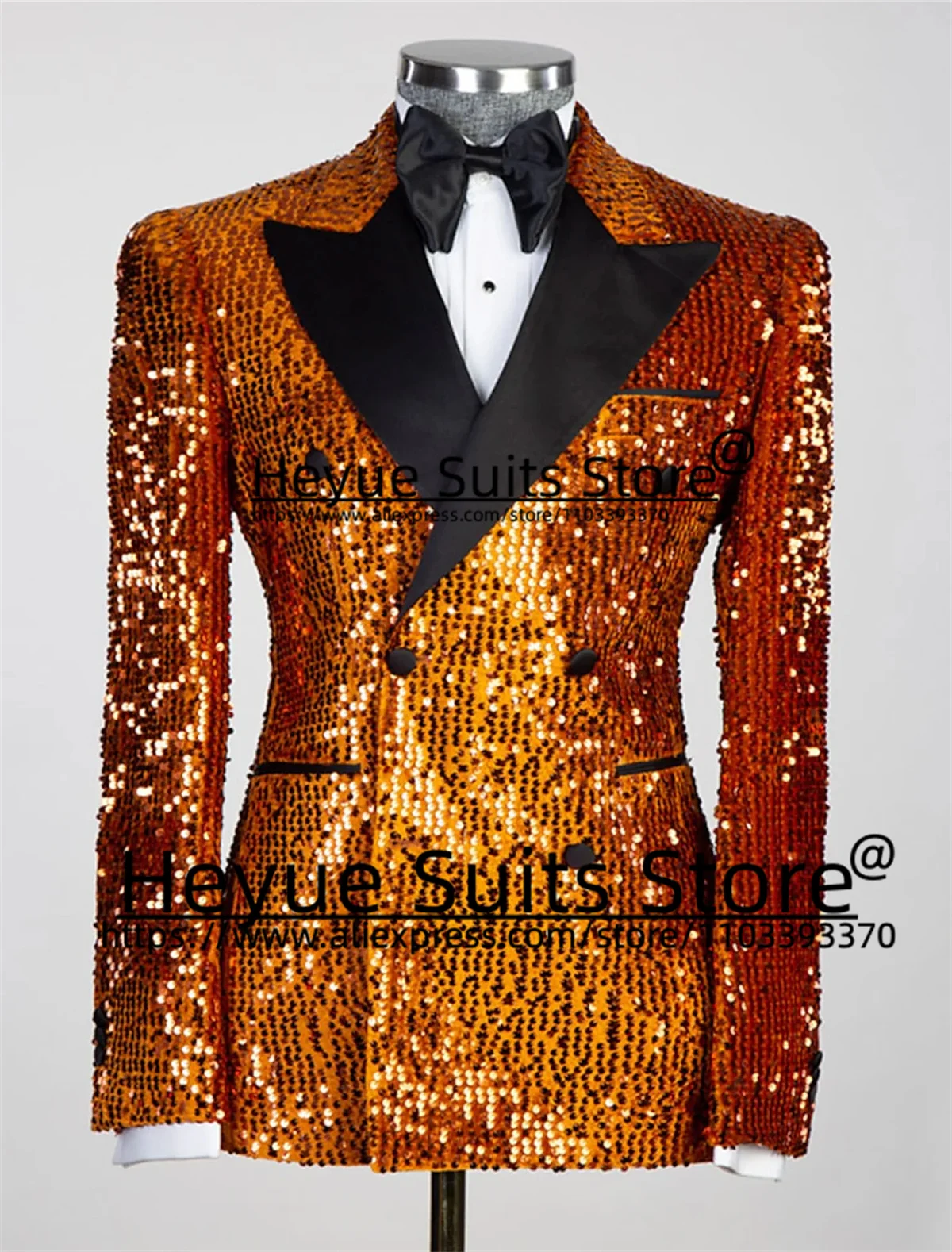 Luxuly Black Sequin Elegant Men Suits Slim Fit Double-breasted Groom Formal Tuxedos 2 Pcs Sets Business Male Blazers Ropa Hombre