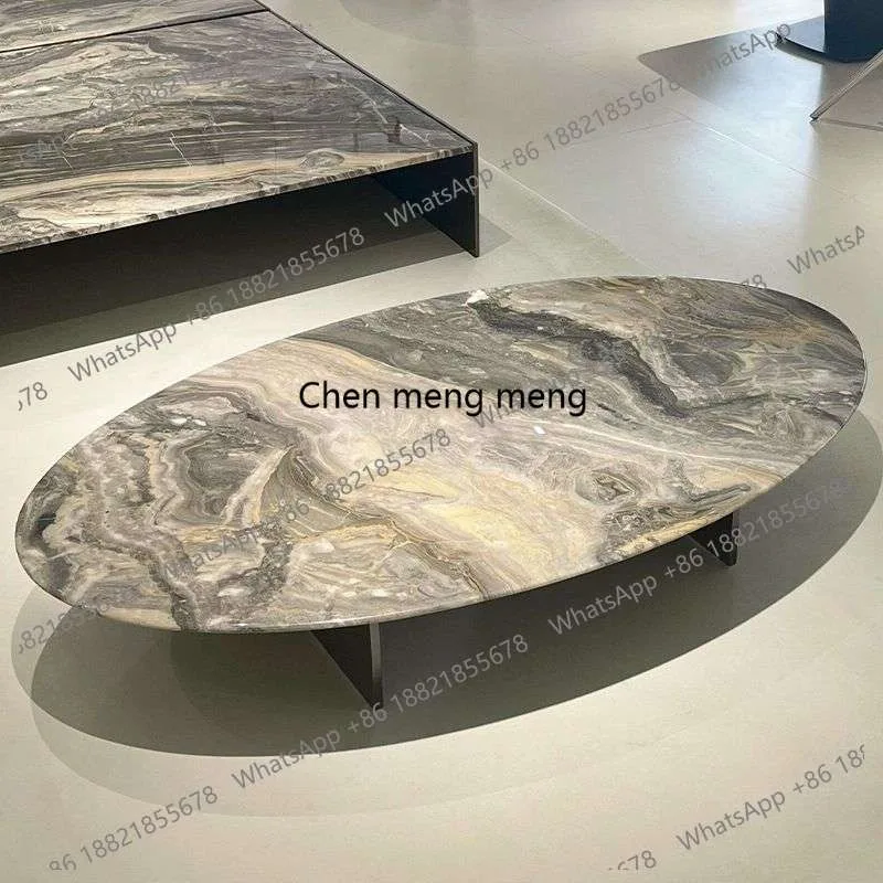Oval marble suspension design living room Italian minimalist Venetian brown luxury stone coffee table