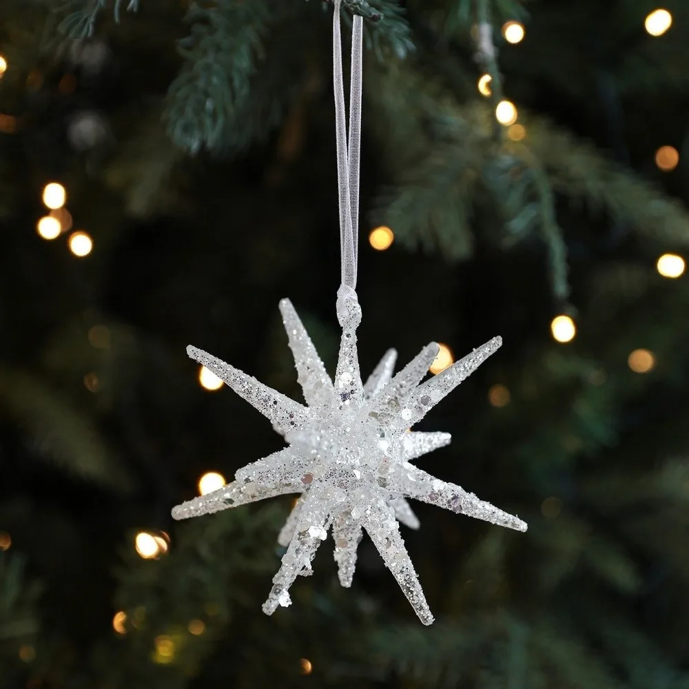 Glitter Plastic White Christmas Ornament Transparent Snowflake Light Luxury Bell Decoration White Bell Christmas Tree Decoration