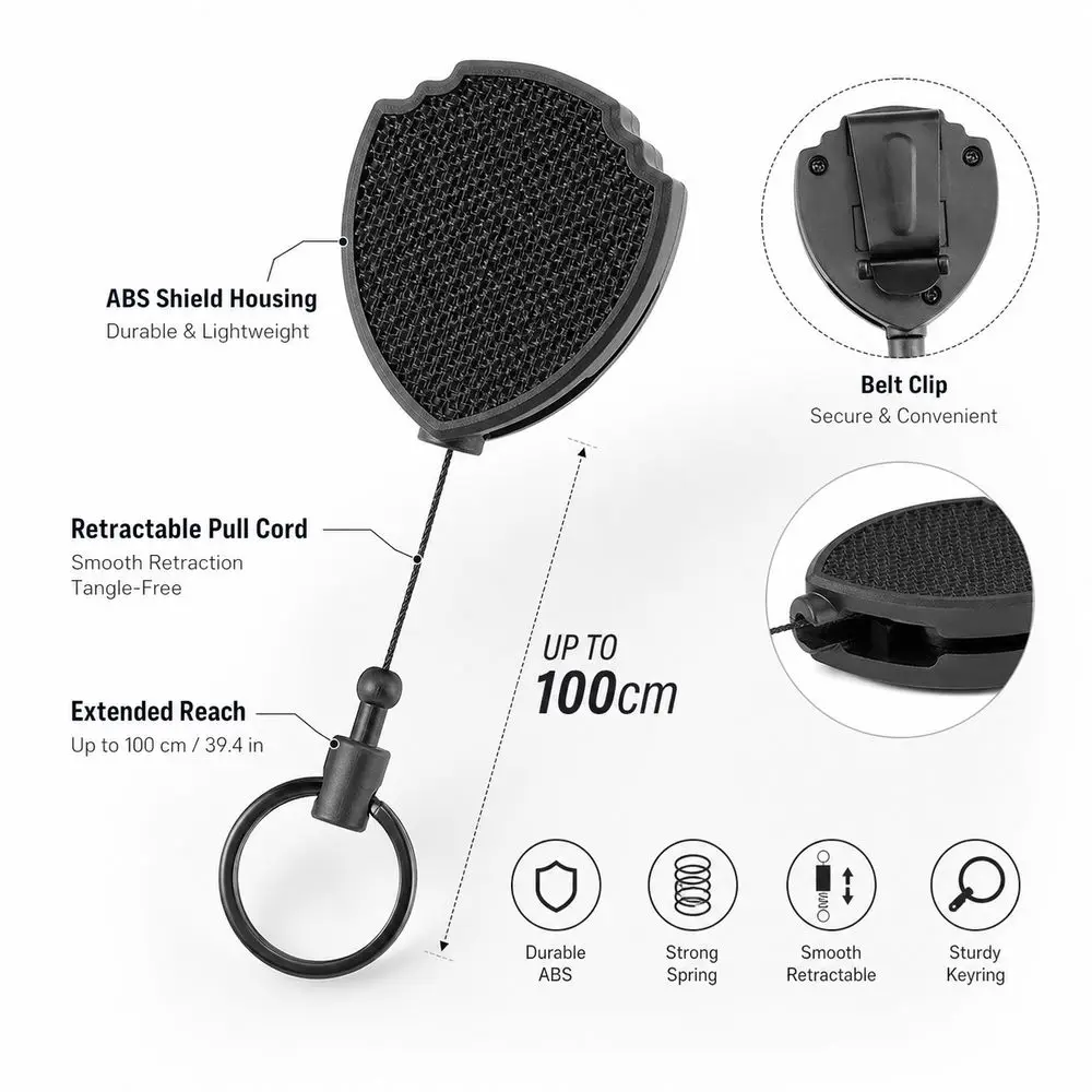 New Extended Retractable Keychain Shield Shape Anti-Loss Retractable Key Holder Belt Attachment Key Reel Key Carrying