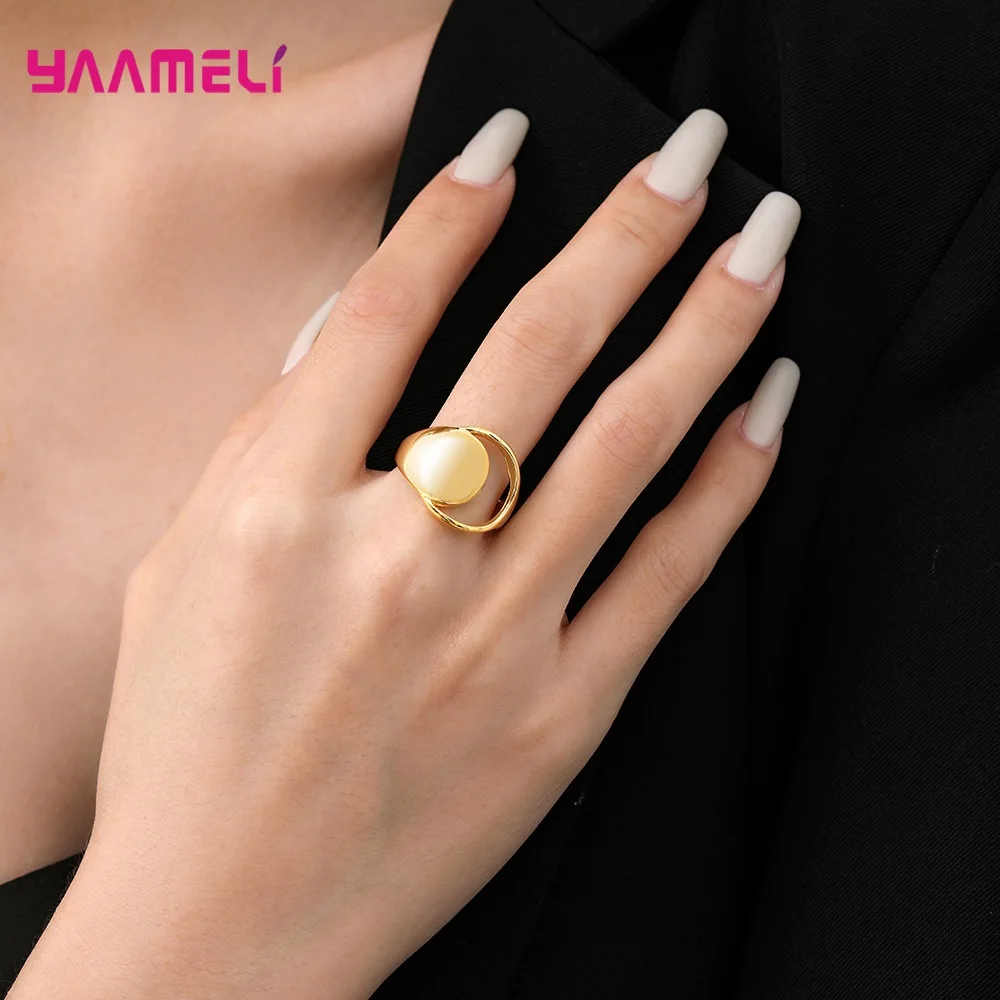 Sieradenringen van 925 sterling zilver Mode Geometrisch Zilver Goud Kleuren Opties Metallic Eenvoudig Bague Bijoux voor heren Dames