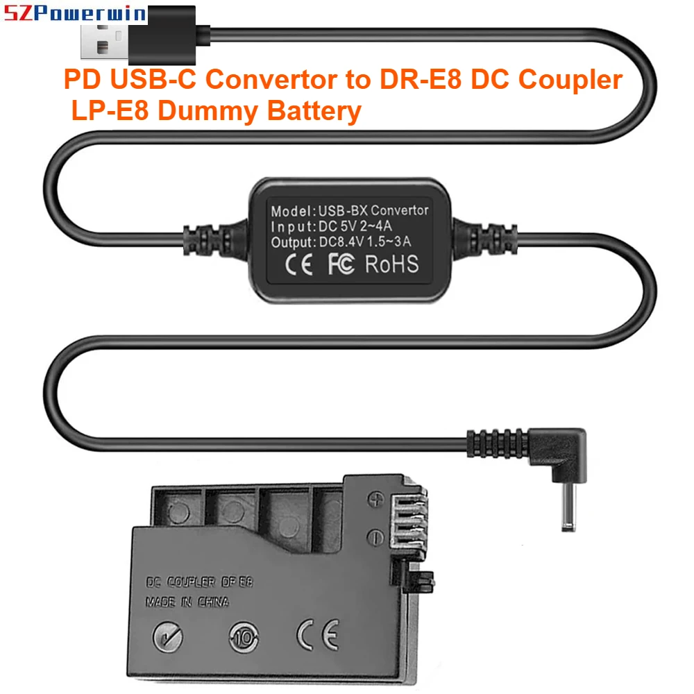 5V USB Convertor to DR-E8 DC Coupler LP-E8 Dummy Battery for EOS Rebel T2i T3i T4i T5i 550D 600D 650D 700D Kiss X4,X5,X6 Digital