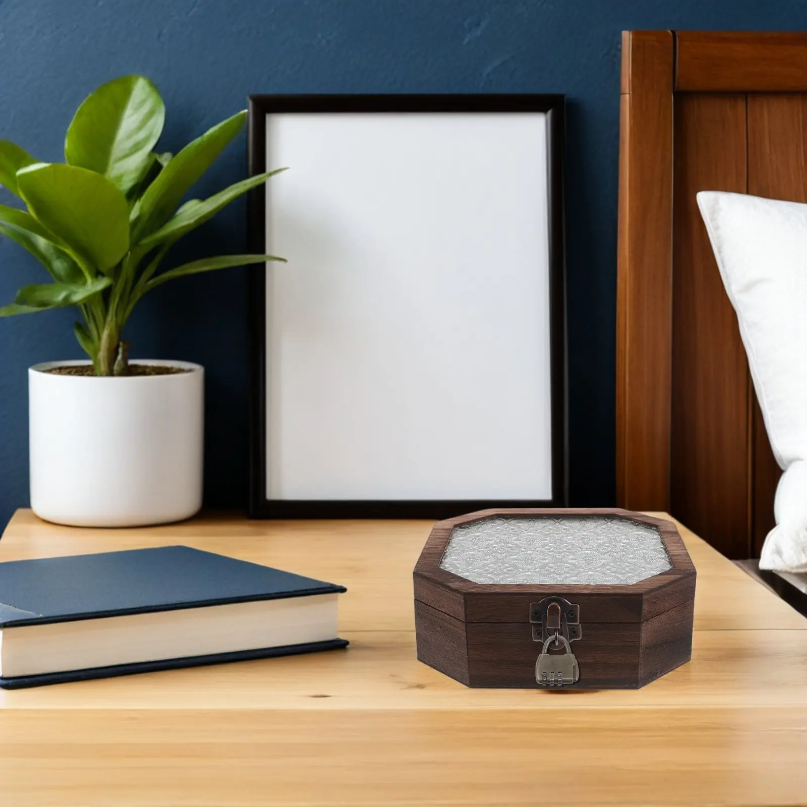 

Vintage Jewelry Box Wood and Glass Design Treasure Storage Case for Earrings Rings Necklaces Decorative Desktop Organizer Retro