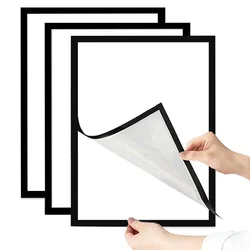 3pcs Black Gold Silver Magnetic Plastic Photo Frame A4/A5/A6 Self-adhesive Reusable Picture Frames Advertising Display Stand